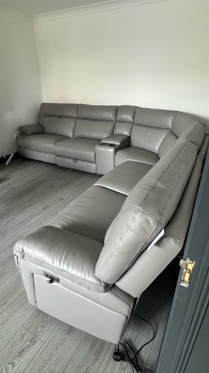 Leather Sofa, Rea Corner Sofa | Large | Power Recliner | Mink