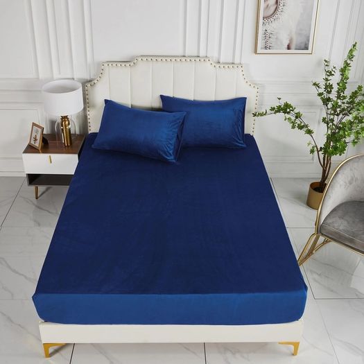 Brand New Luofanfei Fleece Fitted Sheet 180x200 30cm Cap Dark Blue
