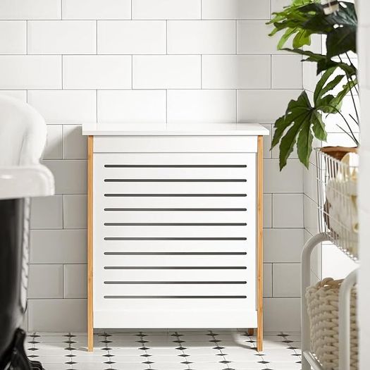 Laundry  Chest Bathroom, white lacquered; Bamboo