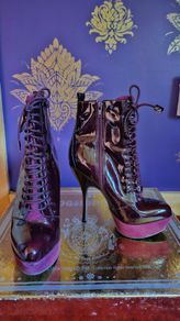Carvela lace up burgundy patent leather and suede boots stiletto high heels 5
