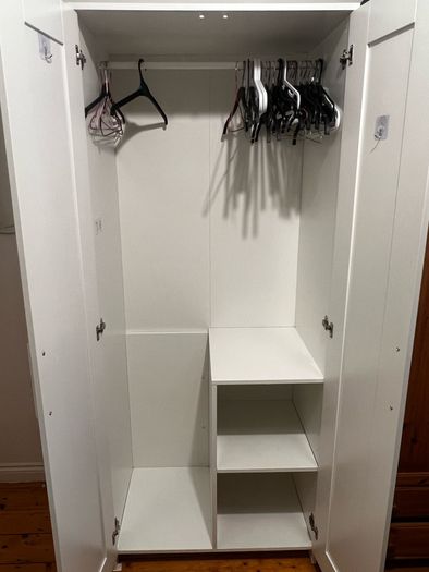 White 2 Door Wardrobe with Shelves & Hanging Rail