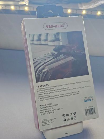 Power Bank Latest Ven dens VD-PB036 10000mAh 2A Fast charging high quality portable lightweight design In Black Colour.