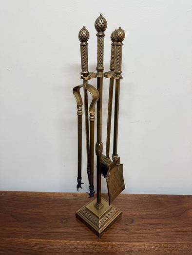 Early 20th Century Brass Fire Irons Set on Stand