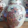 Stunning Rare Masons Ironstone Medium Sized (6.75 inch tall) Lidded Prunus Jar/Ginger Jar in the Fruit Basket Pattern, Plum/Muliticoloured Colourway with the Rare Iridescent Overglaze, Circa 1950, Mint/Cabinet Condition Image 8