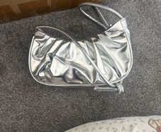 Metallic Silver Ruched Shoulder Bag / Evening Handbag