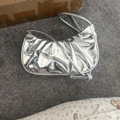 Metallic Silver Ruched Shoulder Bag / Evening Handbag