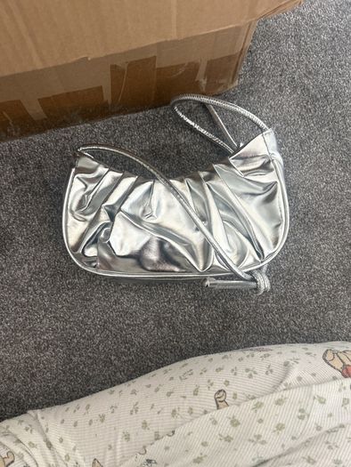 Metallic Silver Ruched Shoulder Bag / Evening Handbag