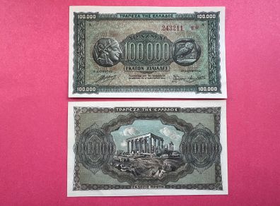 Greece  100,000 Drachmai  1944  ( Uncirculated )  Pick 125
