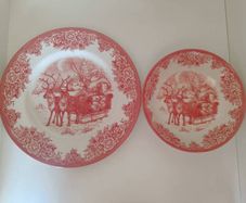 Royal Stafford Red Christmas Santa & Reindeer Plate and Bowl