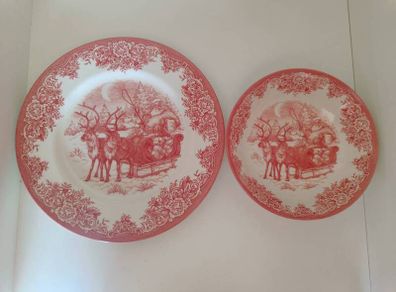 Royal Stafford Red Christmas Santa & Reindeer Plate and Bowl