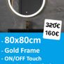 LED Bathroom Mirror Gold Frame Demister Antifog Image 2