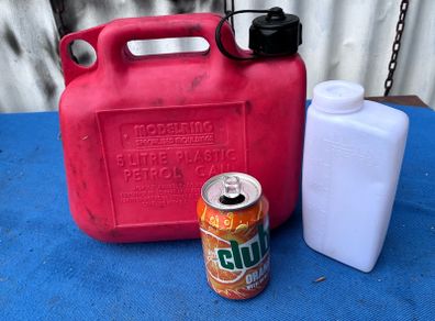 5 litre plastic petrol can and 500ml mixing bottle