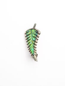 Vintage 925 Sterling Silver Abalone Fern Leaf Brooch