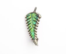 Vintage 925 Sterling Silver Abalone Fern Leaf Brooch