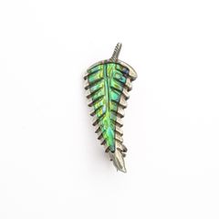 Vintage 925 Sterling Silver Abalone Fern Leaf Brooch