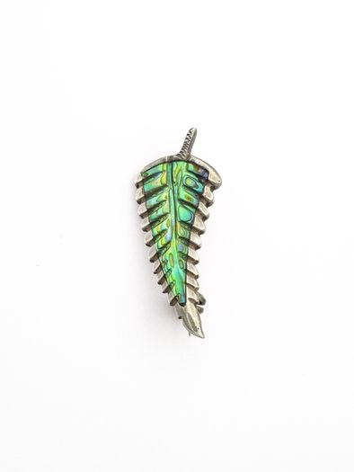 Vintage 925 Sterling Silver Abalone Fern Leaf Brooch