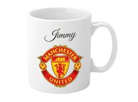 main image for ad Man Utd Personalised Mug. Unique Customised Present. White Ceramic Cup with Red Devil Emblem for Manchester United Football Fan &amp; Supporter.