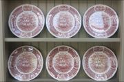 Vintage Set of Six Brown and White Fair Winds, Historical Scenes of Chinese Export to America - "The Friendship of Salem" Large Dinner Plates by Alfred Meakin