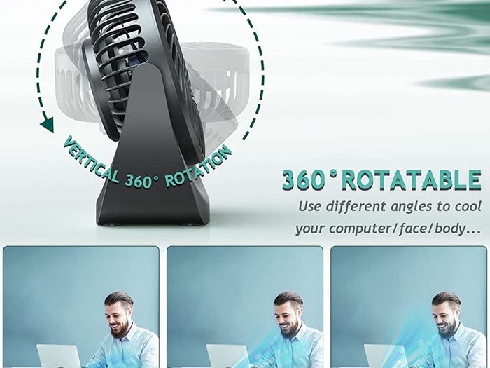 USB Desk Fan, Small Personal Fan,Table Fan Rechargeable 4000mAh Battery,5 Speed Silent Bed Fans with 360 Degree Rotatable Strong Airflow (FREE POSTAGE)