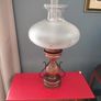 Massive vintage  solid wood and opaline glass lamp Image 3