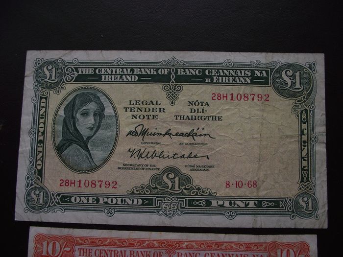 1968 Two Lady Lavery Notes: 10 Shillings & One Pound