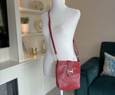 Reduced Ladies Red Buckle Style Crossbody Bag