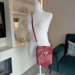 Reduced Ladies Red Buckle Style Crossbody Bag