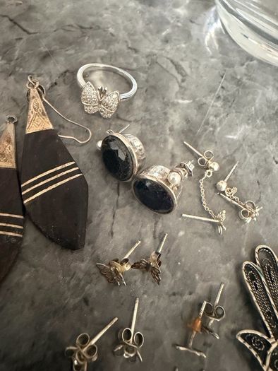 Vintage Sterling Silver Jewellery Lot Rings, Earrings, Pendant Tribal Pieces