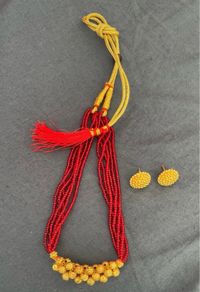 Traditional Nepali Pote Necklace & Earring Set - Red & Gold New with