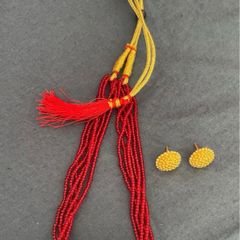 Traditional Nepali Pote Necklace & Earring Set - Red & Gold New with