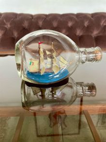 Miniature Antique Tall Ship in a Triangular Dimpled Bottle