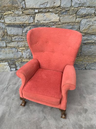 A pair of Chippendale Revival Country House wingback armchairs on Ball & Claw feet.