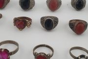 15 Traditional Brass Stone &amp; Glass Rings Rustic Antique Jewellery