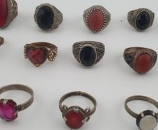 15 Traditional Brass Stone & Glass Rings Rustic Antique Jewellery