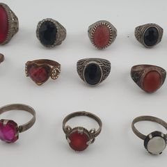 15 Traditional Brass Stone & Glass Rings Rustic Antique Jewellery