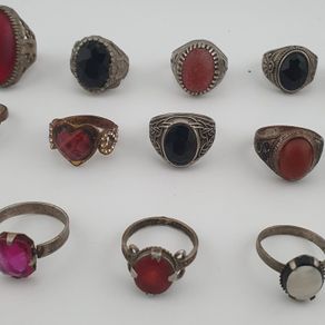 15 Traditional Brass Stone & Glass Rings Rustic Antique Jewellery