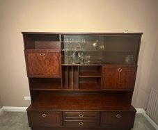 Vintage Mid-Century Dark Wood Display Cabinet / Drinks Cabinet