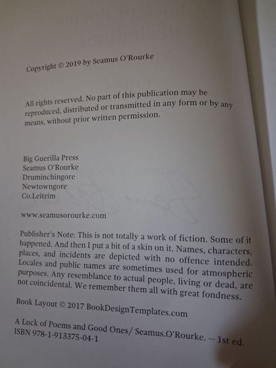 Seamus O' Rourke / A Lock of Poems..../ 1ed., Signed/ 2019