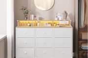 Chest of Drawers Bedroom With Charging Station, Steel Frame 9 Fabric Drawers and LED Lights