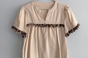 Pre Owned Scalloped Leopard Trim Smock Top