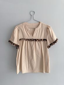 Pre Owned Scalloped Leopard Trim Smock Top