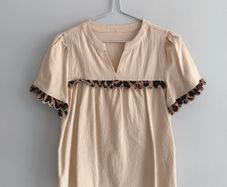 Pre Owned Scalloped Leopard Trim Smock Top