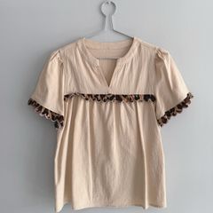 Pre Owned Scalloped Leopard Trim Smock Top
