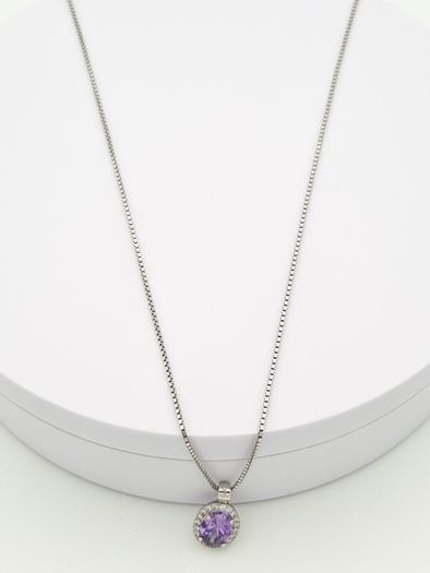 925 Silver Cubic Zirconia Halo Amethyst Necklace