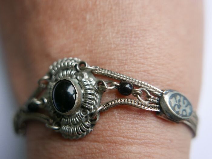 Vintage Sterling Silver 925 Onyx Bracelet Length 7.5" - 13,8g