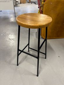 Solid Wood Bar Stool with Black Metal Frame