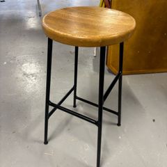 Solid Wood Bar Stool with Black Metal Frame