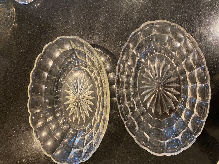 vintage  mid 20th century glass starburst dishes price for both