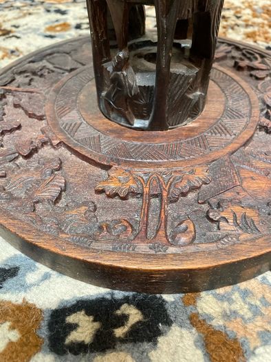 African Carved Stand or Column with Marble Top