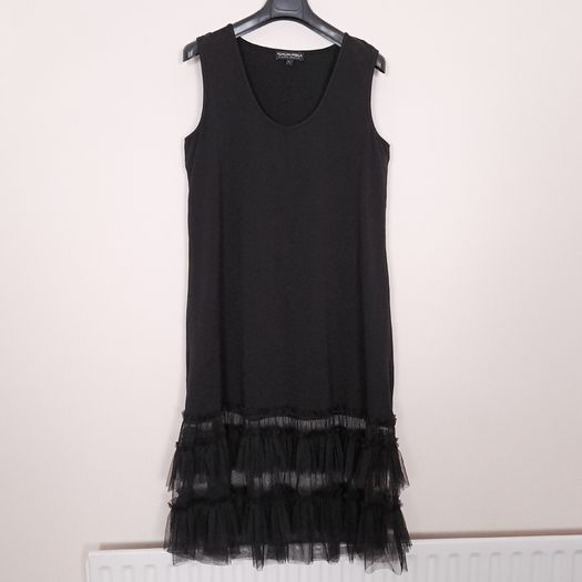 Kokomarina by Antoine Coelenbier Black Sleeveless Tulle Mesh Tiered Ruffle Hem Midi Dress XL